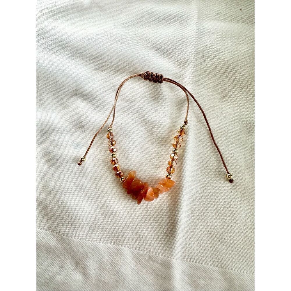 Burnt Orange color stone and sparkly bead friendship bracelet